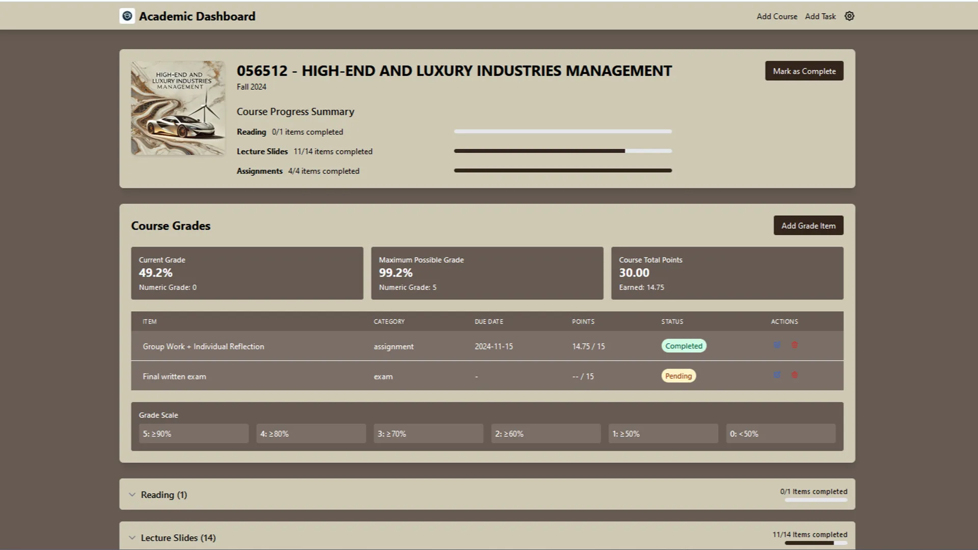 Academic Dashboard Second View